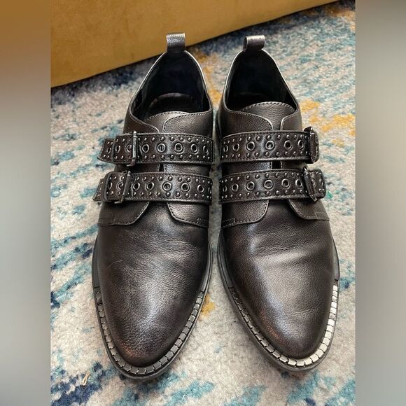 Bleeker & Bond Leigh Black Monk Strap Loafers 7.5 - Picture 2 of 9